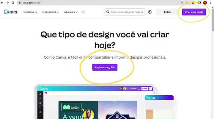 criar conta no Canva online grátis