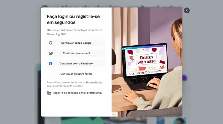 escolher conta para login no canva