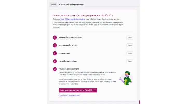 finalizado a configuração inicial do yoast SEO