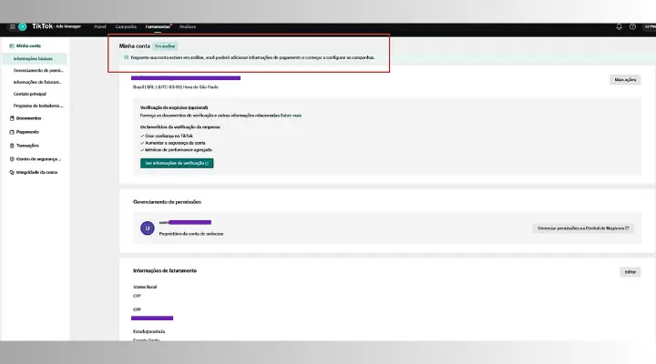 Aguardando aprovação da conta de anuncio no tiktok Ads