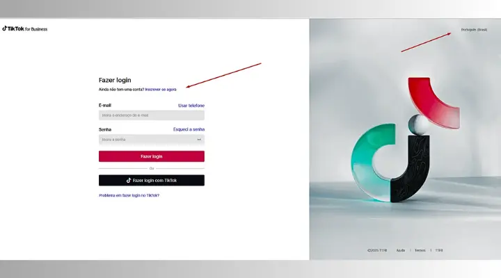 Fazer inscrição no TikTok Ads